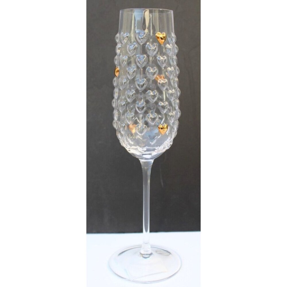 New Bubble Hearts Gold Valentines Day Love Glass Champagne Flute